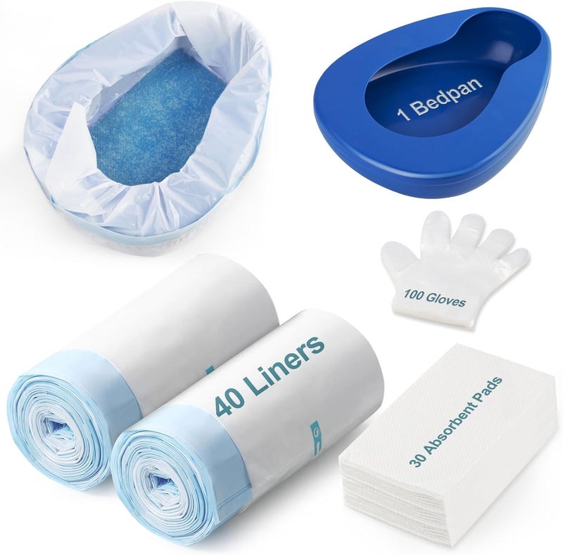 varlty Bed pan Set Includes 30 Super Absorbent Pads, 40 Disposable Liners, and 100 Gloves. These bedpans are Comfortable for Both Women and Men and are Made of Thick, Oversized, Heavy-Duty PP Material - Image 1